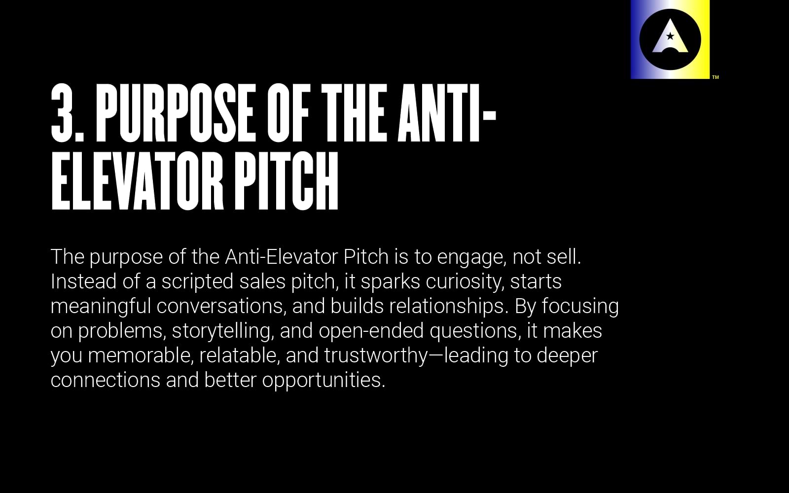 purpose of anit elevator pitch